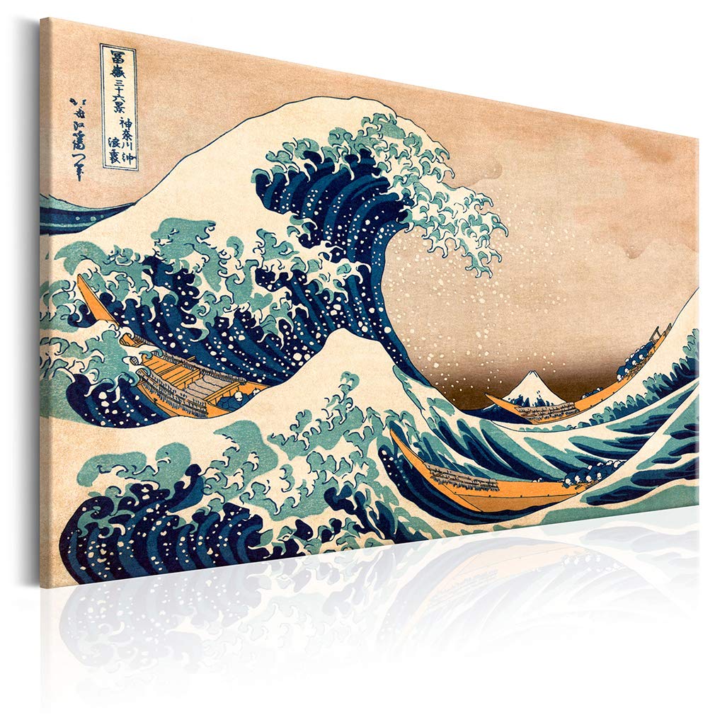 decomonkey Bilder Katsushika Hokusai 90x60 cm 1 Teilig Leinwandbilder Bild auf Leinwand Wandbild Kunstdruck Wanddeko Wand Wohnzimmer Wanddekoration Deko Die große Welle vor Kanagawa