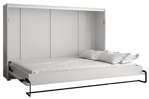 KRYSPOL Bett im Schrank Home, Ebenen, Schlafzimmer, Jugenzimmer, Modern Design (Weiß matt + Weiß matt, 140 x 200 cm)