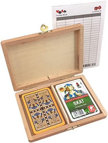 Ludomax Skat Box Kornblume, deutsches Bild -Club, Kassette mit Zwei Skat Kartenspielen