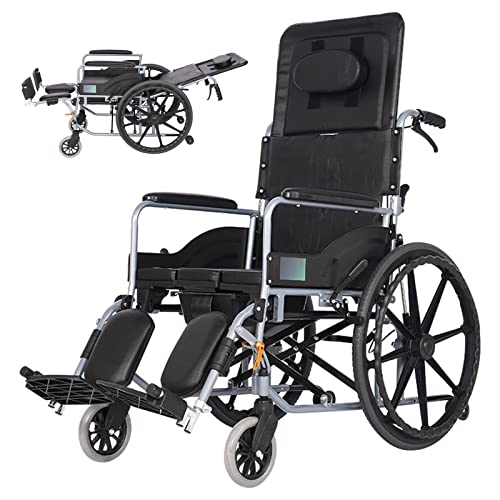 Bueuwe Rollstuhl Faltbar Leicht Aktivrollstuhl, Multifunktionaler Rollstuhl für die Wohnung, Pflege-Rollstühle für Behinderte und Senioren, Verlängerte Rückenlehne, 180° Verstellbar, Aluminium