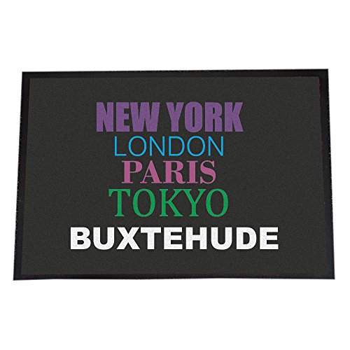 4you Design Fußmatte -New York, London, Paris, Tokyo, Buxtehude- auch in Übergröße erhältlich – lustige Geschenkidee, Geburtstagsgeschenk (40x60cm)