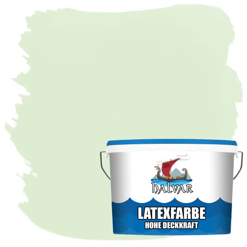 Halvar Latexfarbe hohe Deckkraft Weiß & 100 Farbtöne - abwischbare Wandfarbe für Küche, Bad & Wohnraum Geruchsarm, Abwischbar & Weichmacherfrei (10 L, Eisgrün)