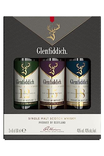 Glenfiddich Single Malt Scotch Whisky Probierset (3 x 5cl) - 12 Jahre, 15 Jahre und 18 Jahre mit Geschenkverpackung - ein Geschenk zum Genießen