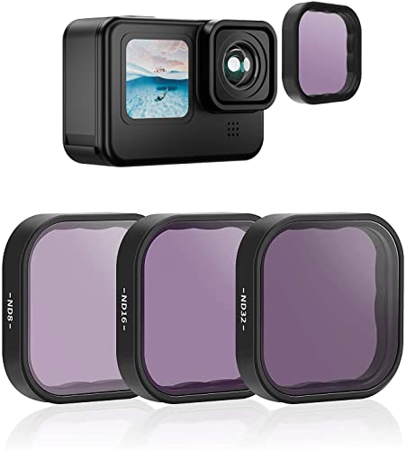 TELESIN GoPro-Polarisationsfilter für GoPro Hero 9, Kameraobjektiv-Polarisationsfilter, Objektivschutz-Set für GoPro Hero 9, schwarzes Zubehör (ND8, ND16, ND32)