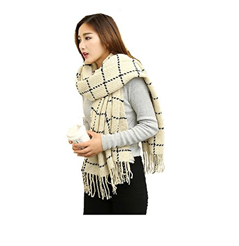 Miya® modische Damen Herbst/Winter lange Strickschal, Oversized Grobstrick Schal, super weich und hochwertige Umhang, (Beige-Gitter)