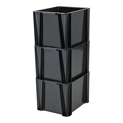 IRIS, 3er-Set stapelbare Lagerkästen / Stapelboxen / Gewerbekisten / Transportboxen 'Stacking Box', STB-MD, Plastik, schwarz, 16 L, 35 x 27,5 x 24,5 cm