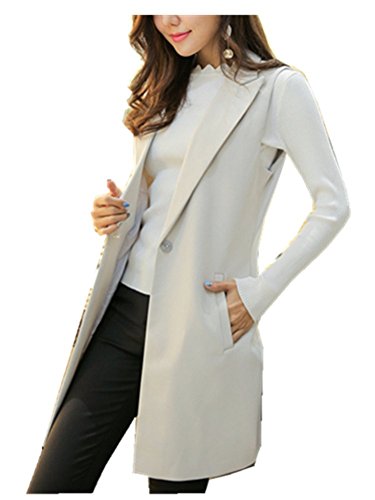 CYSTYLE Damen Lang Weste Ärmellos Jacke Dünn Mantel mit Taschen Reverskragen (EU L=Asia XL, Weiß)