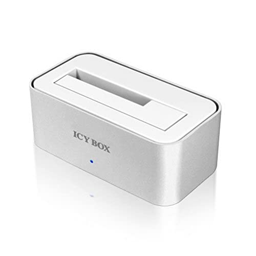 Icy Box IB-111StU3-Wh 1-fach Dockingstation für 2,5" (6,35 cm) oder 3,5" (8,9 cm) SATA HDD/SSD mit USB 3.0 Anschluss (silber/weiß)