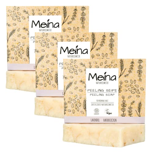 Meina Naturkosmetik - Bio Peeling Seife mit Lavendel, Naturseife ohne Palmöl, Vegan, Nachhaltig, Handgemacht, Wie ein festes Duschgel - 100g