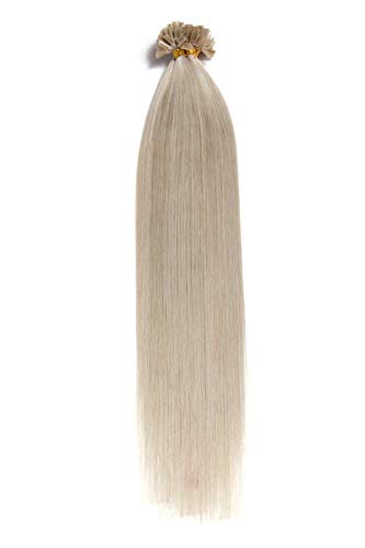 Graue Bonding Extensions aus 100% Remy Echthaar - 50x 1g 50cm Glatte Strähnen - Lange Haare mit Keratin Bondings U-Tip als Haarverlängerung und Haarverdichtung in der Farbe Grau