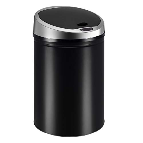 Ribelli Edelstahl Mülleimer 40 Liter - Abfalleimer mit Sensor - automatisches Öffnen und Schließen - Klemmring für Müllbeutel - Abnehmbarer Deckel - mit LED-Funktionsanzeige (schwarz)