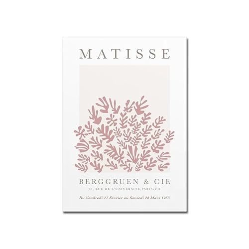 GIBOH Abstraktes Matisse-Poster und Drucke mit rosa Korallenblättern, Moderne Wandkunst, Pflanzen-Leinwandgemälde, nordische ästhetische Bilder für Heimdekoration, 50 x 70 cm x 1, ohne Rahmen