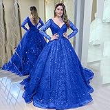 BTAISYDE Damen Kleid Lange Ärmel V Ausschnitt Eintauchen Paillette Verziert für Hochzeit Gast Brautjungfer Prom,Blue,L