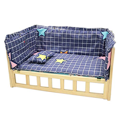 Hundebett für Welpen, luxuriöses Lounge-Sofa, mit Blauer Gittermatte und Kissen, feuchtigkeitsbeständige Kiste für verbesserte Schlafbetten (Farbe: ohne Zaun, Größe: S (56 x 39 cm)) Vision
