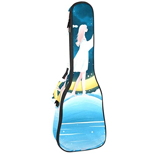 Ukulele Koffer Anime Mädchen Mond Ukulele Tasche 21 Zoll Wasserdicht Oxford Gig Bag Mit Tasche Jungen Mädchen