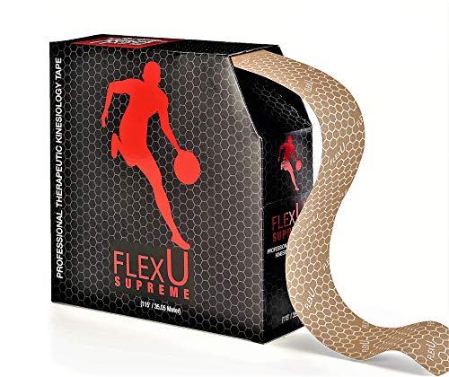 FLEXU - Beige Kinesiologie Tape; Super Saver 35m Großpackung; Erweiterte Eigenschaften für Stärke und Flexibilität; Länger anhaltende, Pro Grade Therapeutische Recovery Sport Tape