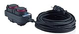 Alargador Hedi 10 m. cable de goma de neopreno 3G1,5, color negro, IP44. Con cabezal suspendido con 4 tomas