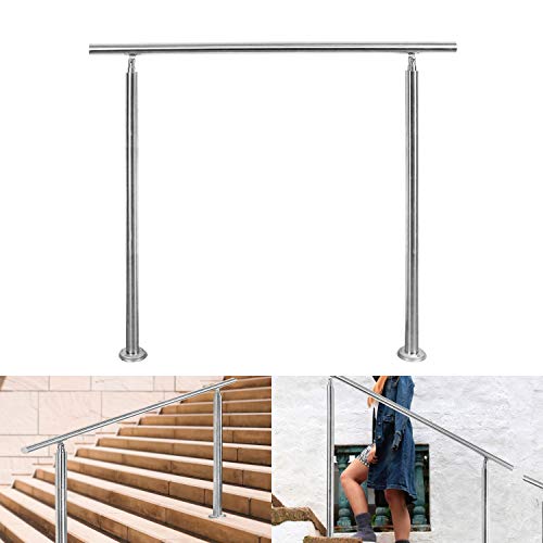 Riossad Edelstahl Handlauf Geländer für Balkon Brüstung Treppen mit/ohne Querstreben (80cm, ohne Querstreben)