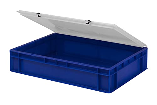 Design Eurobox Stapelbox Lagerbehälter Kunststoffbox in 5 Farben und 16 Größen mit transparentem Deckel (matt) (blau, 60x40x13 cm)