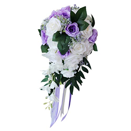 Fenteer Brautstrauß Blumenstrauß Kunstblumen, Farben zur Auswahl, Weiß + Lila