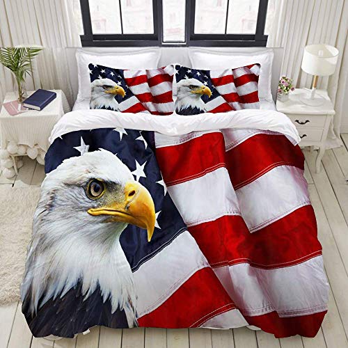 Yaoni Bettbezug, amerikanische Flagge USA Weißkopfseeadler Stars and Stripes Flag Hippie, Bettwäsche-Set Ultra Bequeme leichte Luxus-Mikrofasersets