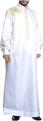zhxinashu Männer Einfarbig Thobe Abaya Dubai Stil Kurzarm Roben,Weiß,XL