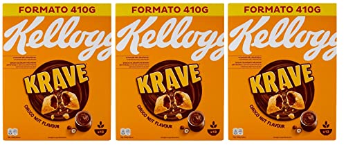 6x Kellogg's Krave Choco Nut Gemischte Cerealien Bündel mit Schokoladenfüllung mit Haselnuss Geschmack und Vitaminzusatz 410g Packung