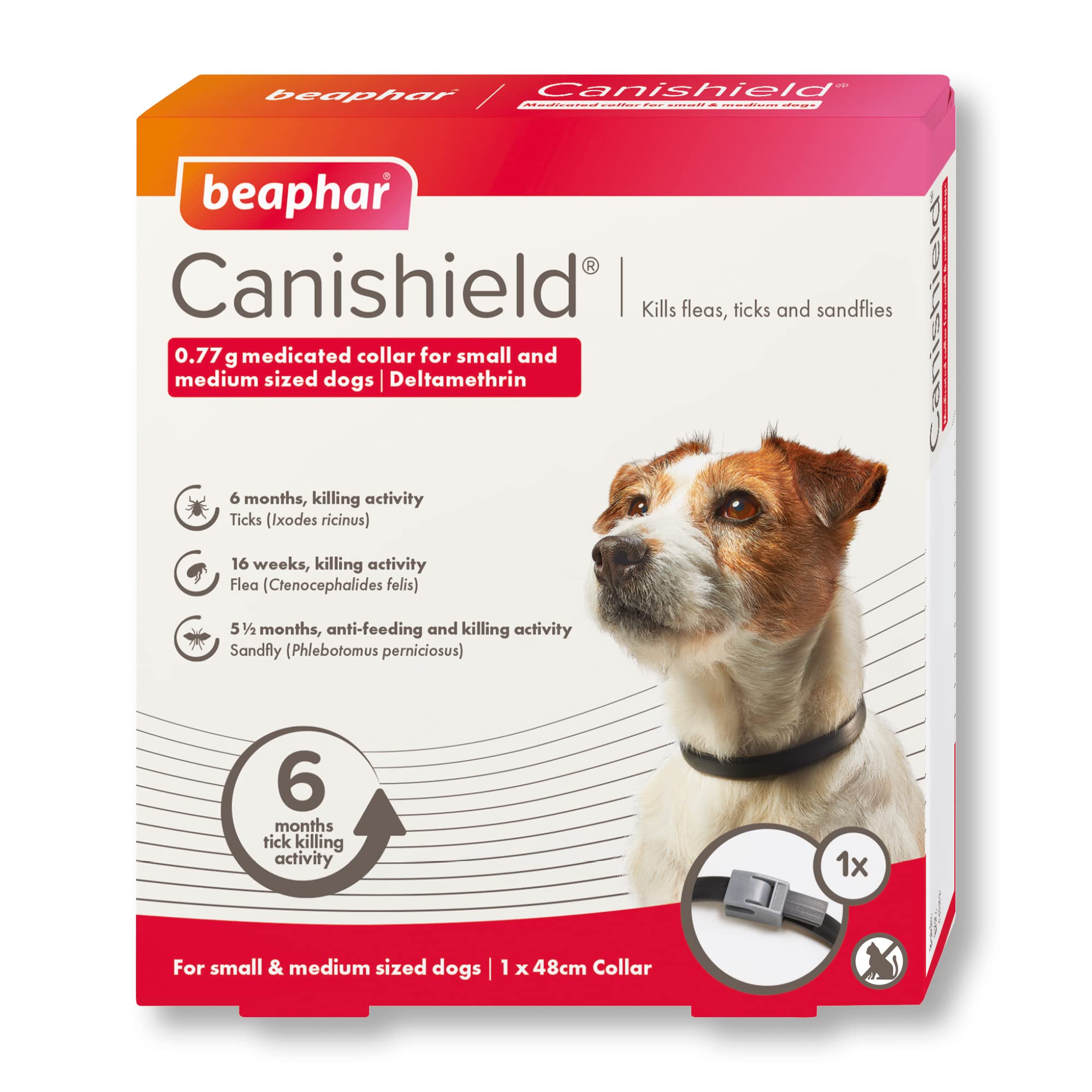 Beaphar Canishield Flohhalsband für medizinische Hunde, tötet Flöhe, Zecken und Sandfliegen, verstellbar für kleine/mittelgroße Hunde (bis 48 cm) | lang anhaltender Schutz | Tierarzt-Kraftbehandlung