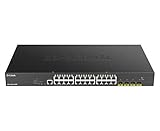 D-Link DGS-1250-28XMP, 28-Port Layer 2/3 Smart Managed PoE Gigabit Switch (24 x 10/100/1000 Mbit/s BaseT PoE+ Port, 4 x 10G SFP+ Slot, 370W PoE-Kapazität, 19" Metallgehäuse)