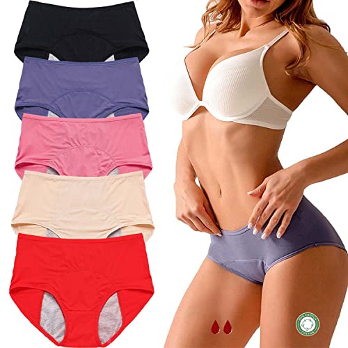 Everdries Auslaufsichere Unterwäsche für Frauen Inkontinenz 5 STÜCKE, Hohe Taille Auslaufsichere Periodenschutzhöschen, Hohe Taille Auslaufsichere Unterwäsche (M,5 Stück-B)
