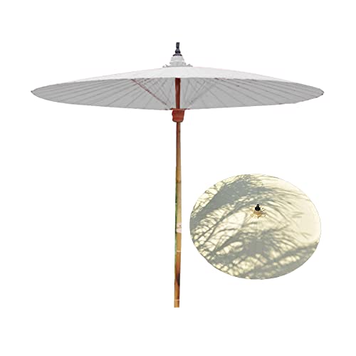 2 m Bambus Gartenschirm, runder Sonnenschirm, UV-Schutz, regenfester Terrassenschirm, Strandschirm im Freien, handgefertigte Produkte, dekorativer Schirm aus Plane, 36 Bambusrippen, ohne Sockel