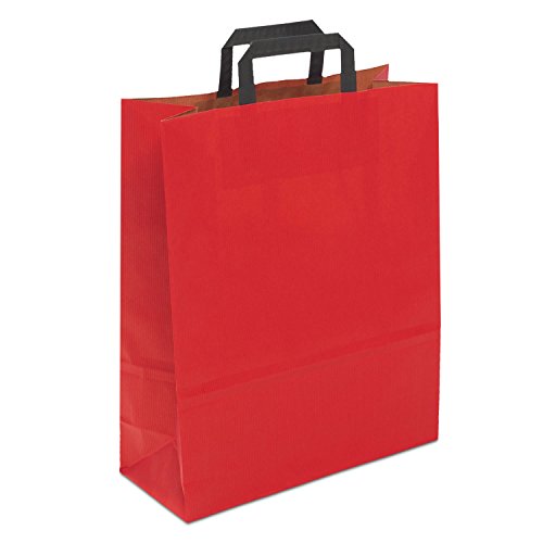 250 x Papiertüten rot TC 22+11x36 cm | Papiertragetaschen mit Henkel | Kraftpapiertüten | Papiertaschen klein | HUTNER