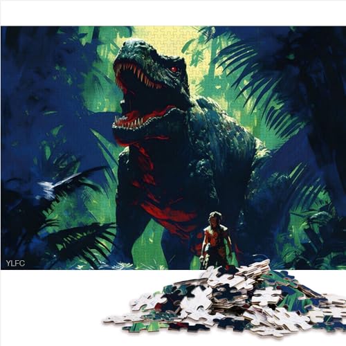 Puzzlespiele 1000 Teile Puzzle für Erwachsene Kinder Dinosaurier im Dschungel Holzpuzzle für Erwachsene Künstlersammlung, Fine Art 1000 Teile (50 x 75 cm)