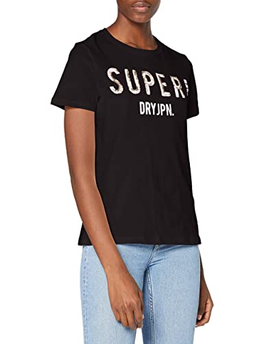 Superdry Womens SUPER JPN Sequin Tee T-Shirt, Black, XS (Herstellergröße:8)