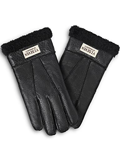 YISEVEN Men'S Winter Shearling Sheepskin Leather Gloves Warm Fur Cuff