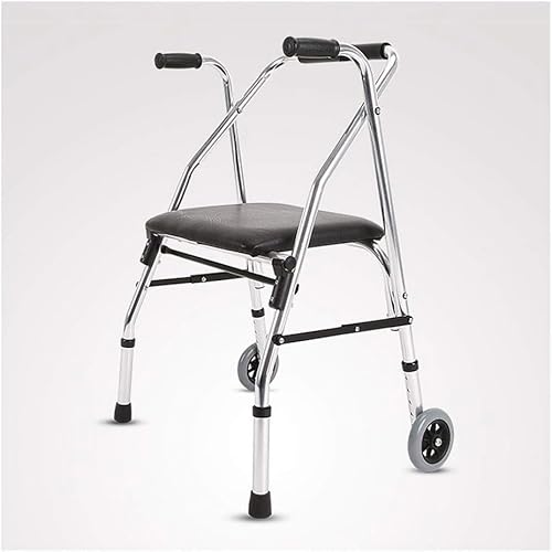 Adult Walking Frame Folding Walker mit Rädern mit Sitz, verstellbare Höhe, faltbar, Aluminium