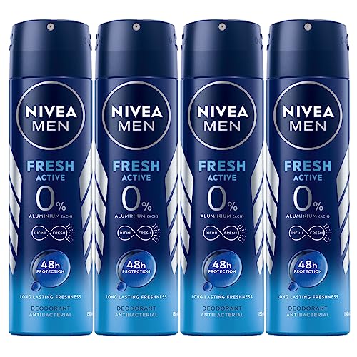 Nivea Men Fresh Active Deodorant Herren Spray mit Ozeanextrakten, Antitranspirant für 48 Stunden frischer Duft - 4 Flaschen à 150 ml