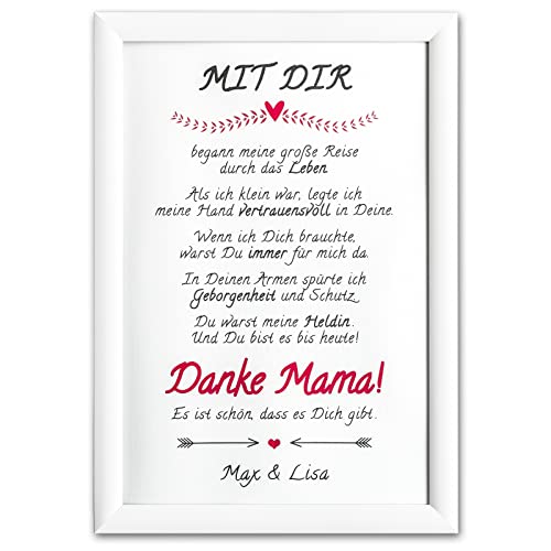 Danke Mama! Bild personalisiert mit Deinem Namen. MIT Rahmen. Geburtstags-Geschenk für Deine Mutti. Dankeschön für die Beste Mutter. Geschenkidee auch zum Muttertag