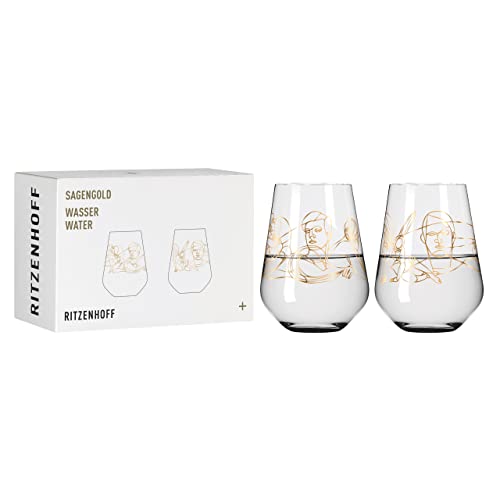RITZENHOFF SAGENGOLD Wasserglas-Set #1 von Burkhard Neie, aus Kristallglas, 540 ml, in Geschenkverpackung