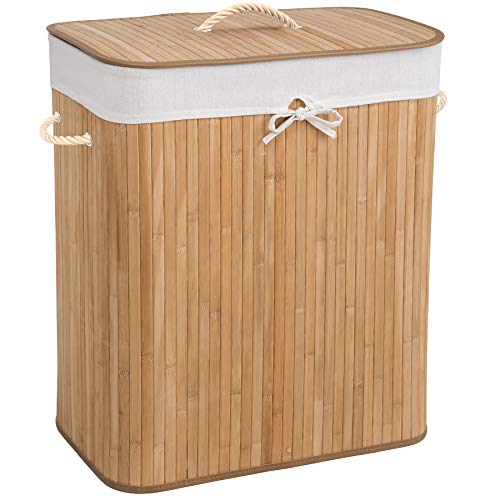 TecTake Robuster Bambus Wäschekorb faltbar mit Deckel und herausnehmbarem Wäschesack - Diverse Modelle - (100L Natural | Nr. 401834)