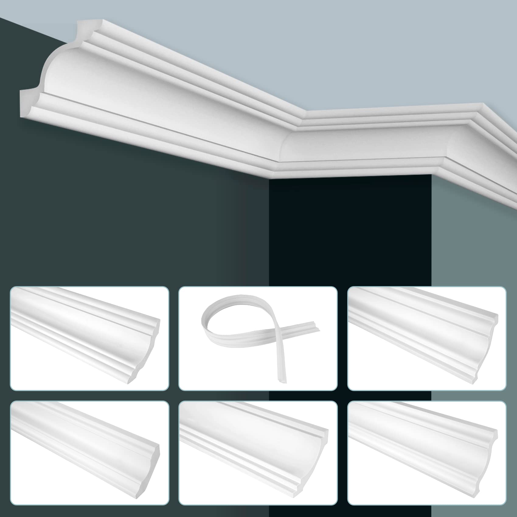 GRAND DECOR Stuckleisten Decke modern, PU Hartschaum & Flexibel - 2m Deckenleisten glatt Dekorbau Deckenabschlussleisten Dekor (2 Meter P801 flexi)