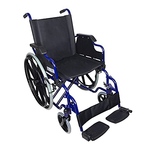 Mobiclinic Standard-Rollstuhl, Faltrollstuhl, Klapparmlehnen, Blauer Rahmen mit schwarzem Sitz, Sitzbreite 43 cm, Modell Giralda