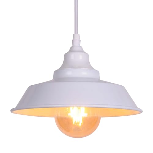 AIRTWESD Weiß küchenlampe Hängend Industrial E27 lampenschirm Modern ​Kronleuchter Deckenleuchte Metallschirm(ohne Glühbirne)