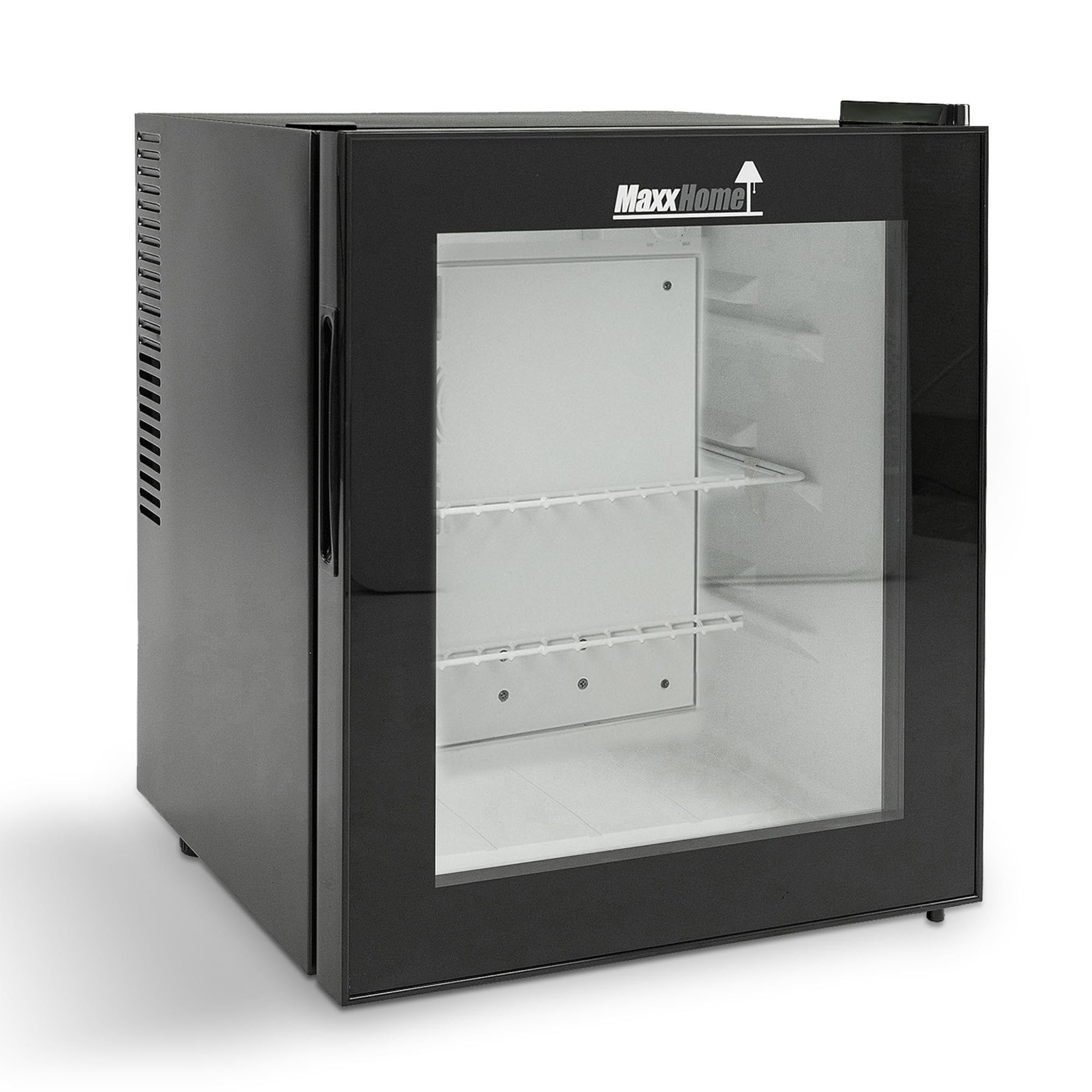 MaxxHome Mini-Kühlschrank für Schlafzimmer Schwarz - 230V Kleiner Kühlschrank für Büro mit Energieeffizienz B - 42L Mini Tragbarer Kinder Kühlschrank für Zimmer und Auto mit Kühlbereich von 5 bis 12°C