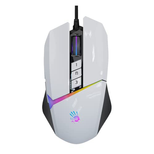 Bloody W60Max Kabelgebundene RGB FPS Gaming Maus, 10000 CPI, alle Tasten programmierbar, 2000 Hz Berichtsrate, 250 IPS, 4M Onboard Speicher (Pandawhite)