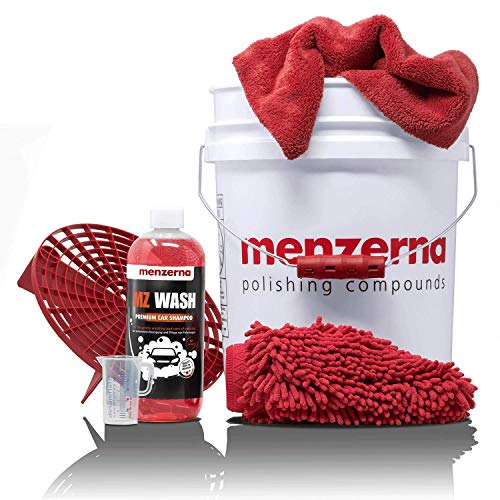 detailmate Menzerna Autowasch Set: GritGuard Eimer 5 Gal mit Grit Guard Einsatz und Snappy Grip + MZ Wash Autoshampoo 1L + Waschhandschuh + Mikrofaser Poliertuch + Messbecher