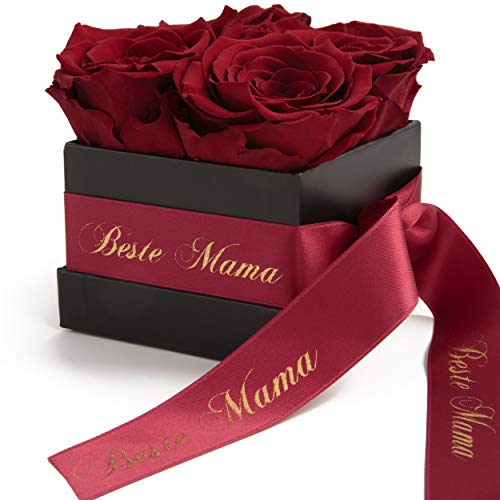 Ewige Rosen haltbar 3 Jahre in Rosenbox Geschenk für Mama (Beste Mama, Dunkel Rot)