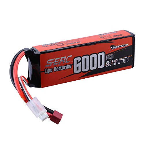 SUNPADOW 2S Lipo Battery 7.4V 6000mAh 70C Soft Pack with Deans T Plug for RC Car Truck Boat Tank Vehicles Racing Hobby