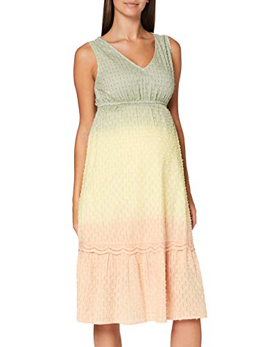 MAMALICIOUS Damen MLEMILIA S/L Woven MIDI Dress A. Kleid, Wash:DIP DYE Mellow Yellow Rose Cloud Green Milieu, M