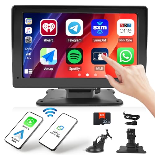 7 Zoll Touchscreen Autoradio, Wireless Apple CarPlay & Android Auto, Bluetooth Autoradio mit Apple Airplay/Mirror Link/FM-Sender/Bluetooth/GPS/Siri/Google/AUX in/TF-Karte, für Alle Auto 7-32V